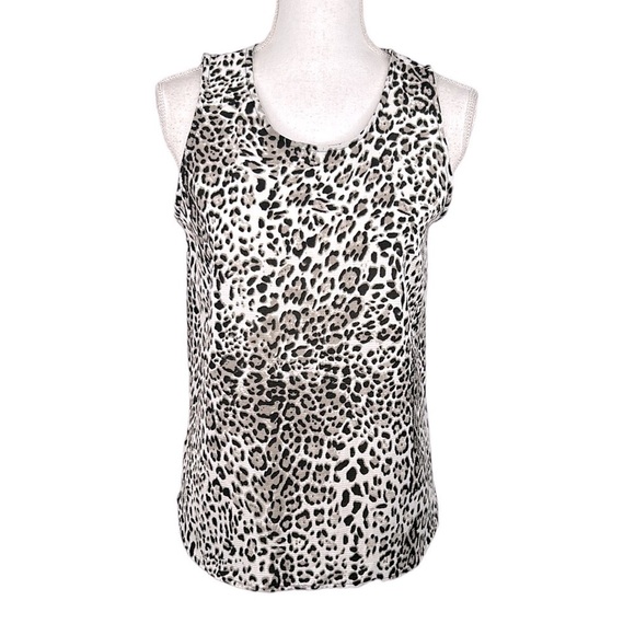 Loveappella Leopard White Black & Gray High Low Tank Top Size Small - Picture 1 of 6